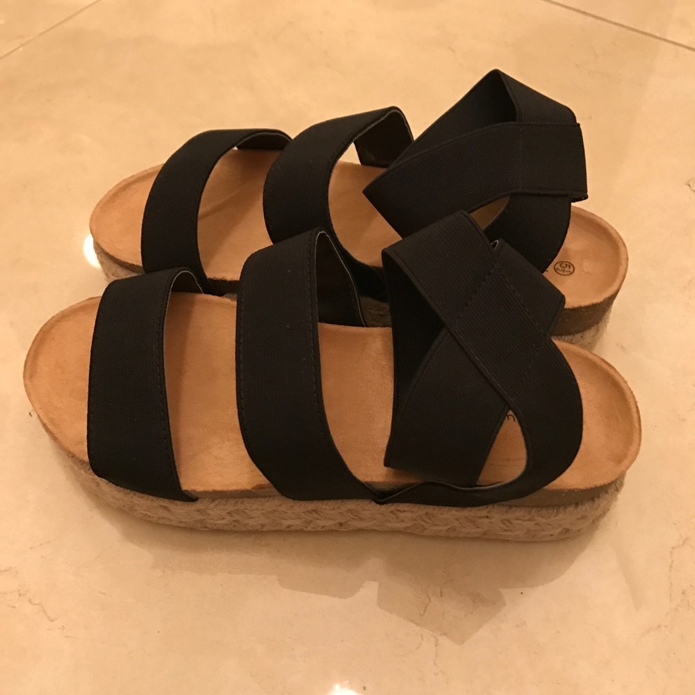 Black Espadrille Slip On Sandals - Picture 3 of 3